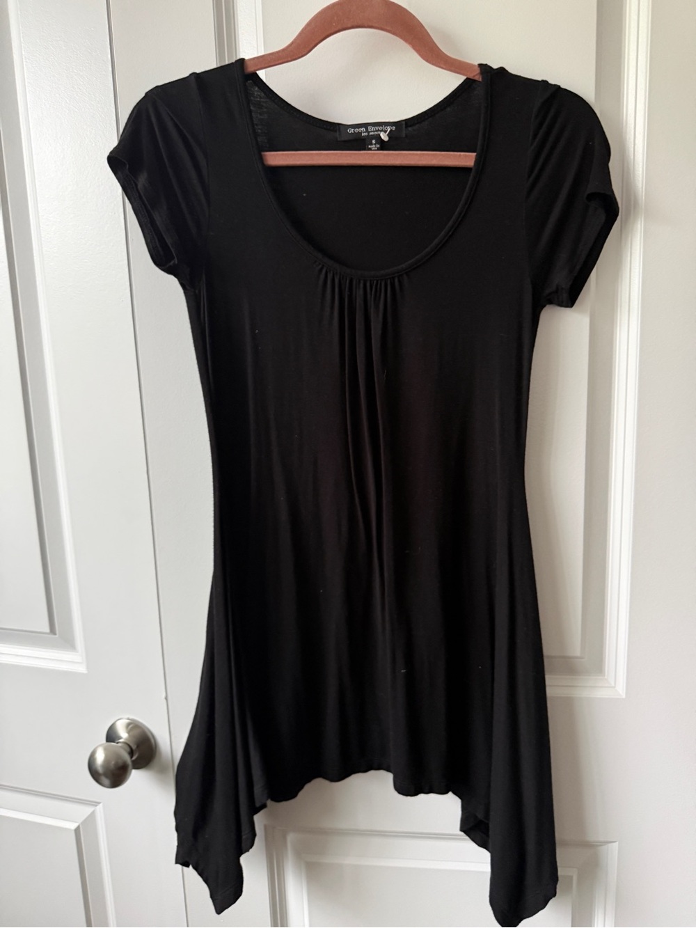 Green Envelope Black Scoop Neck Tunic Top